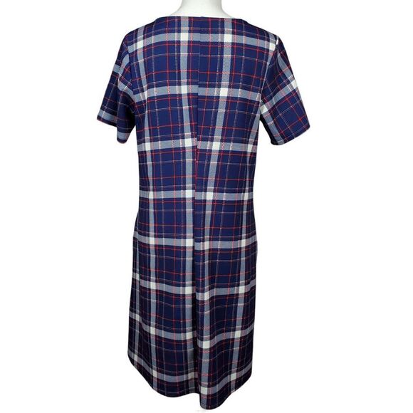 Piphany Carmine Dress Size Medium Blue Red Plaid Pockets Work Office Preppy - Picture 2 of 9